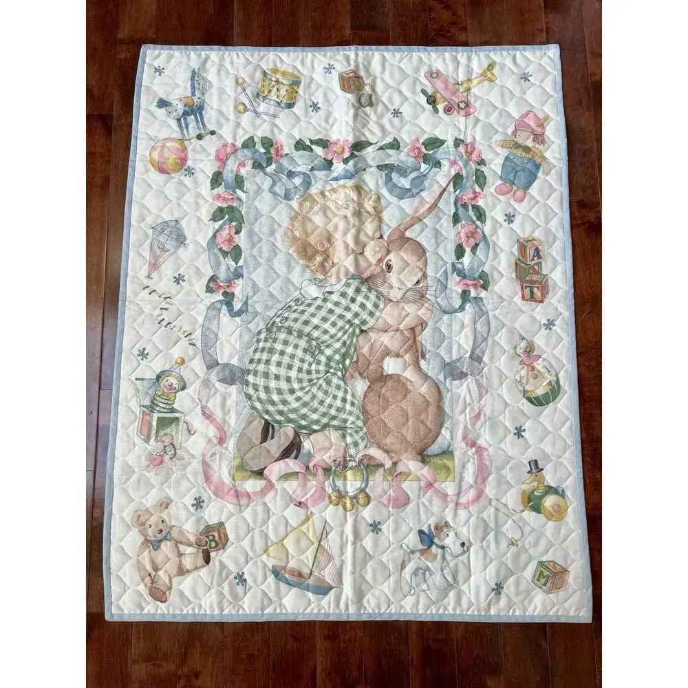 Vintage‎ Baby Quilt or Wall Hanging in Charming Pastel Colors Rabbit